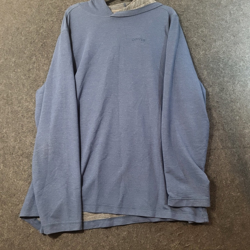 Orvis Mens Blue Long Sleeve Pullover Hoodie Stretch Lightweight 2XL